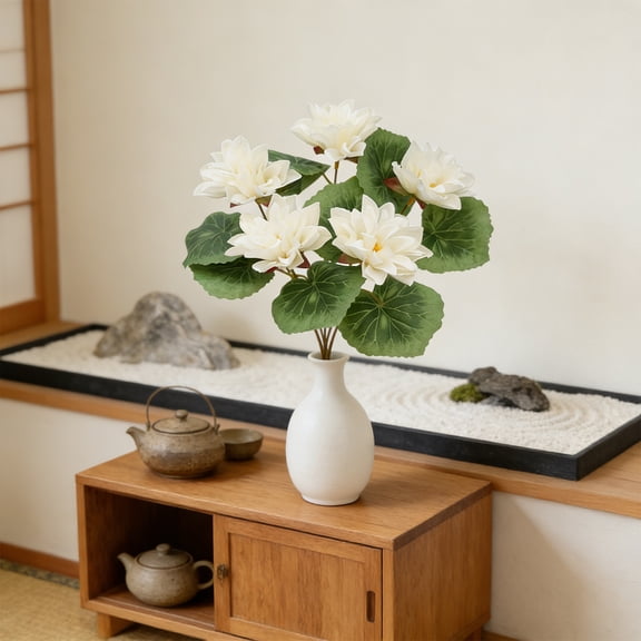 Simulation Lotus Flower Artificial Water Lily, Soft Silk Fabric Never Fade, Buddha Hall Home Dining Table TV Cabinet Fish Tank Decoration, Realistic Floral for Wedding Gift