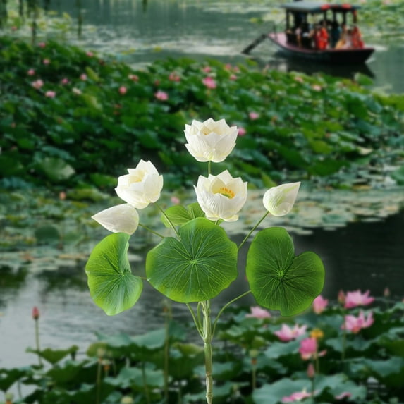 Simulation Lotus Water Lily Arrangement, Fake Flower Buddha Hall Decor, Biomimetic Fleece Silk Realistic Non-Fade, Home Dining Table Fish Tank Decor, Wedding Valentine's Day Gift