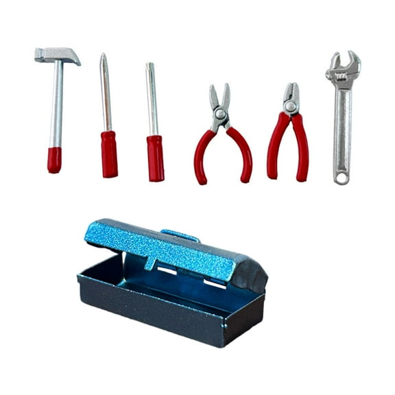Simulation Metal Toolbox Set For Childrens Pretend Play Dollhouses Scenes Including Realistic Hammer Wrench Pliers Tools