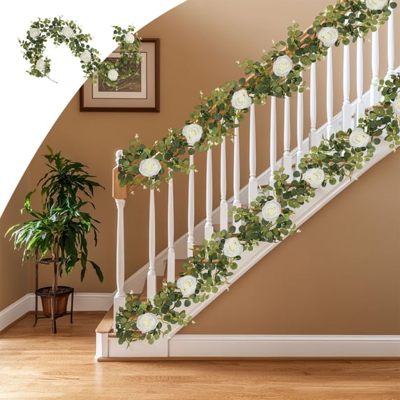 Simulation Money Leaf Decorative Rattan 72.8 in, Green Faux Vine Garland for Outdoor Patio Dining Table, Wedding Arch, Stair Rail or Mantel Home Decor