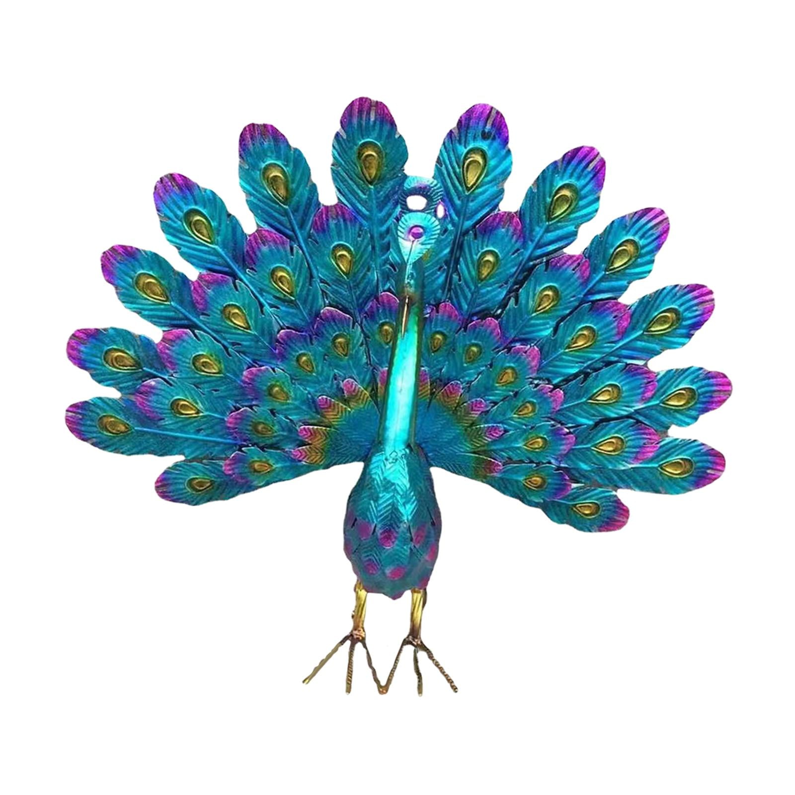 Simulation Peacock Figurines Garden Art Sculptures Decorative Lifelike Metal Peacock Lawn Decor for Lawn Outdoor Patio Holiday Gifts
