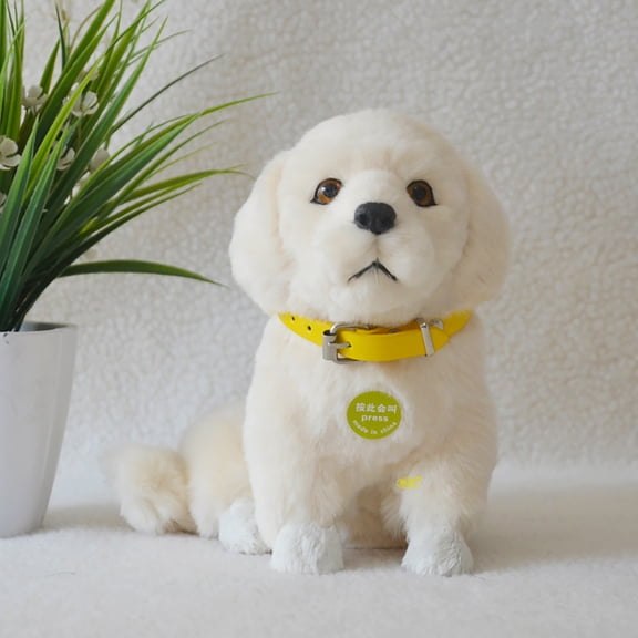 Simulation Pet Dog Toy Barking Dog Furry Pet Toy Home Office Decoration Collection Gift Lifelike Animal Figure Interactive Sound Plush Stuffed Animal Novelty Collectible Desk Ornament