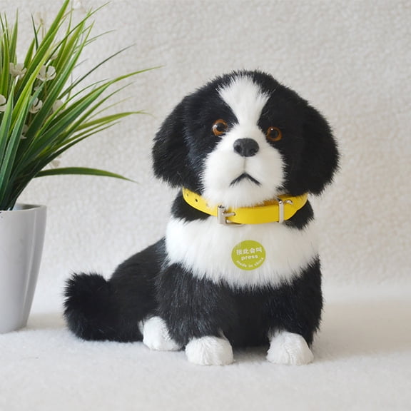 Simulation Pet Dog Toy Barking Dog Furry Pet Toy Home Office Decoration Collection Gift Lifelike Animal Figure Interactive Sound Plush Stuffed Animal Novelty Collectible Desk Ornament