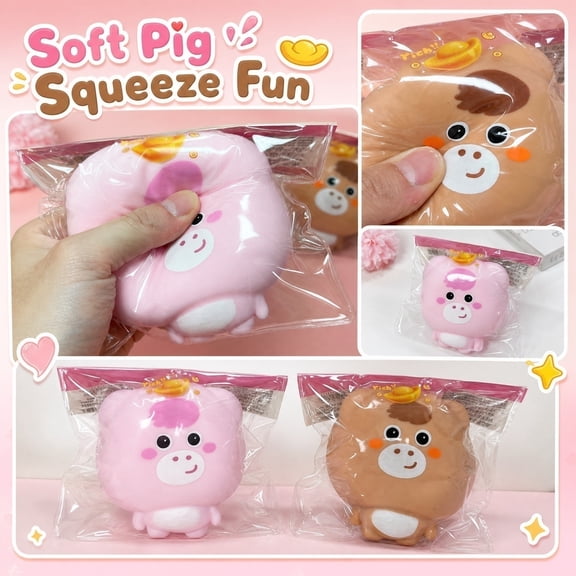 Simulation Pig Animal Squishy Fidget Toys for Adults Soft TPR Sensory Gadget Random Pink Brown Silhouette Office Desk Accessory Rebound Pressure Relief Tool 1 Pack