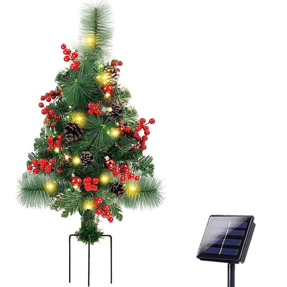 Simulation Plastic Christmas Tree, Ground Plug Tree, LED Lighting Modes with Sturdy Tripod Stake for Indoor Outdoor Holiday Decoration, Energy Saving and Easy Installation