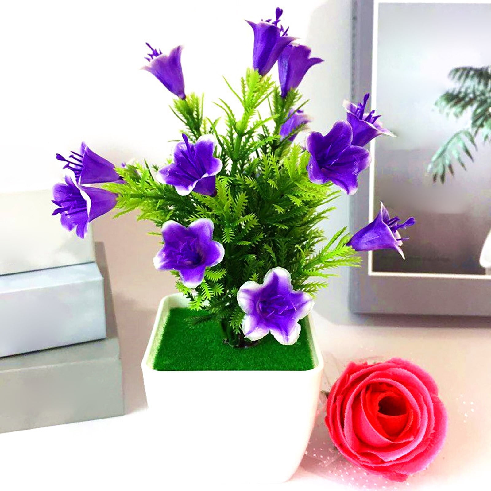 Simulation Potted Lily Small Bonsai Purple Orchid A, Artificial Flower Lilium in Pot Bonsai Outdoor Home Garden Decor (1*Simulation Flower Pot)