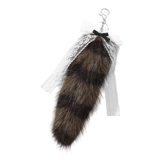 Simulation Raccoons Tail Plush Keychain with Bowknot Decors for Handbag Phone and Backpack Decoration Adult