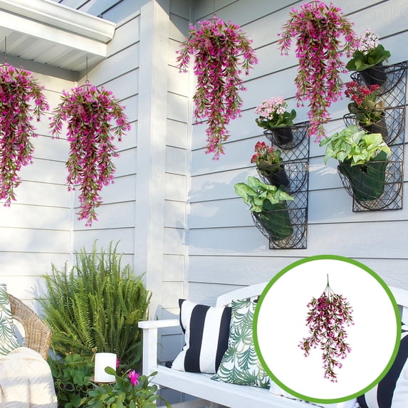 Simulation Rattan Artificial Hanging Plants, 2Pcs Fake Ivy Vines with Flowers for Indoor Outdoor Hanging Basket Decor, Wall Hanging Greenery for Home Garden