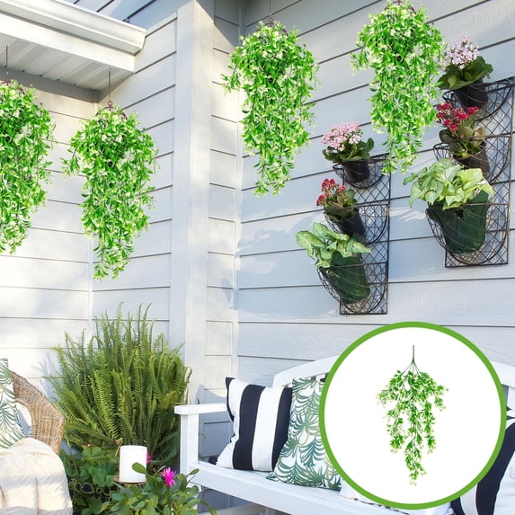Simulation Rattan Artificial Hanging Plants, 2Pcs Fake Ivy Vines with Flowers for Indoor Outdoor Hanging Basket Decor, Wall Hanging Greenery for Home Garden