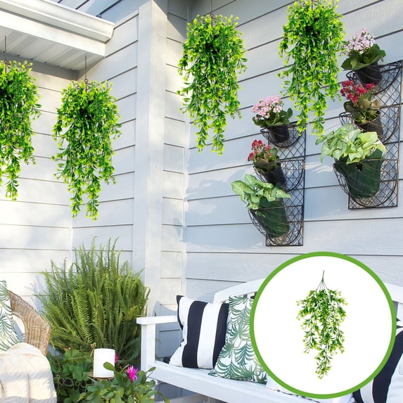 Simulation Rattan Artificial Hanging Plants, 2Pcs Fake Ivy Vines with Flowers for Indoor Outdoor Hanging Basket Decor, Wall Hanging Greenery for Home Garden