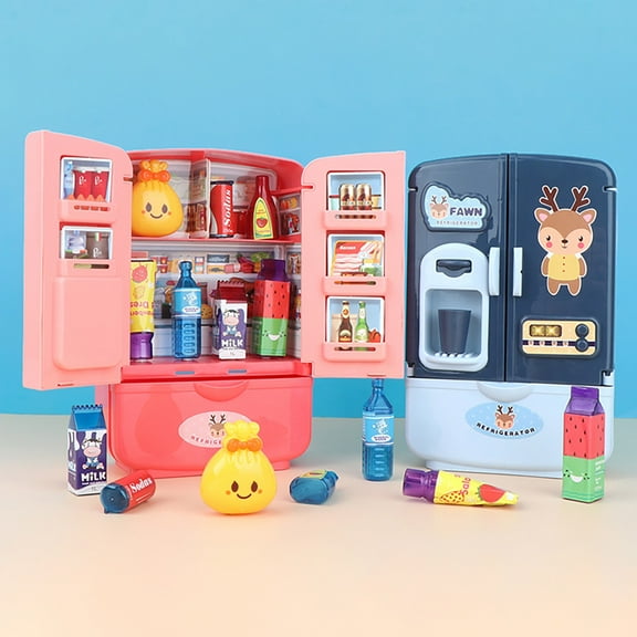 Simulation Refrigerator Cabinet Toy, Mini Kitchen Play Set with Openable Doors, Educational Pretend Play Accessory for Kids Toddlers Role-Playing Games