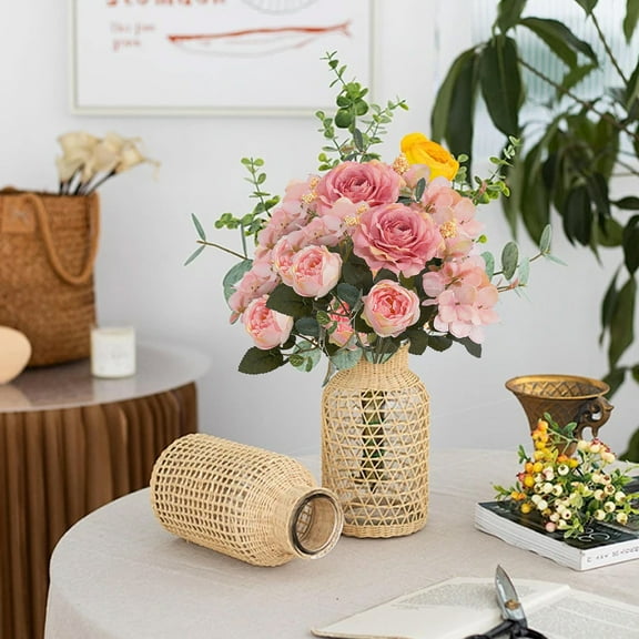 Simulation Rose Flower Handle Bouquet, Artificial Decorative Flowers for Home, Office, Wedding, and Event Decor, Realistic Plastic Plant with Lifelike Buds and Leaves