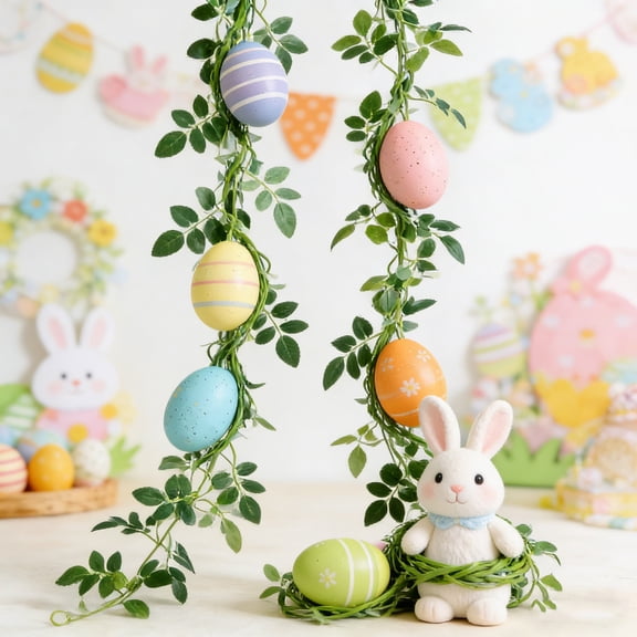 Simulation Rose Leaf Rattan, Green Plant Vine Garland, Artificial Easter Greenery for Fireplace Mantel Wedding Arch