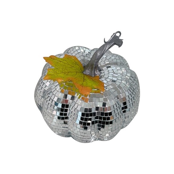 Silver Glass Pumpkin DISCO Decoration, Hand Blown Carved Halloween Festival Party Supplies for Home Hotel