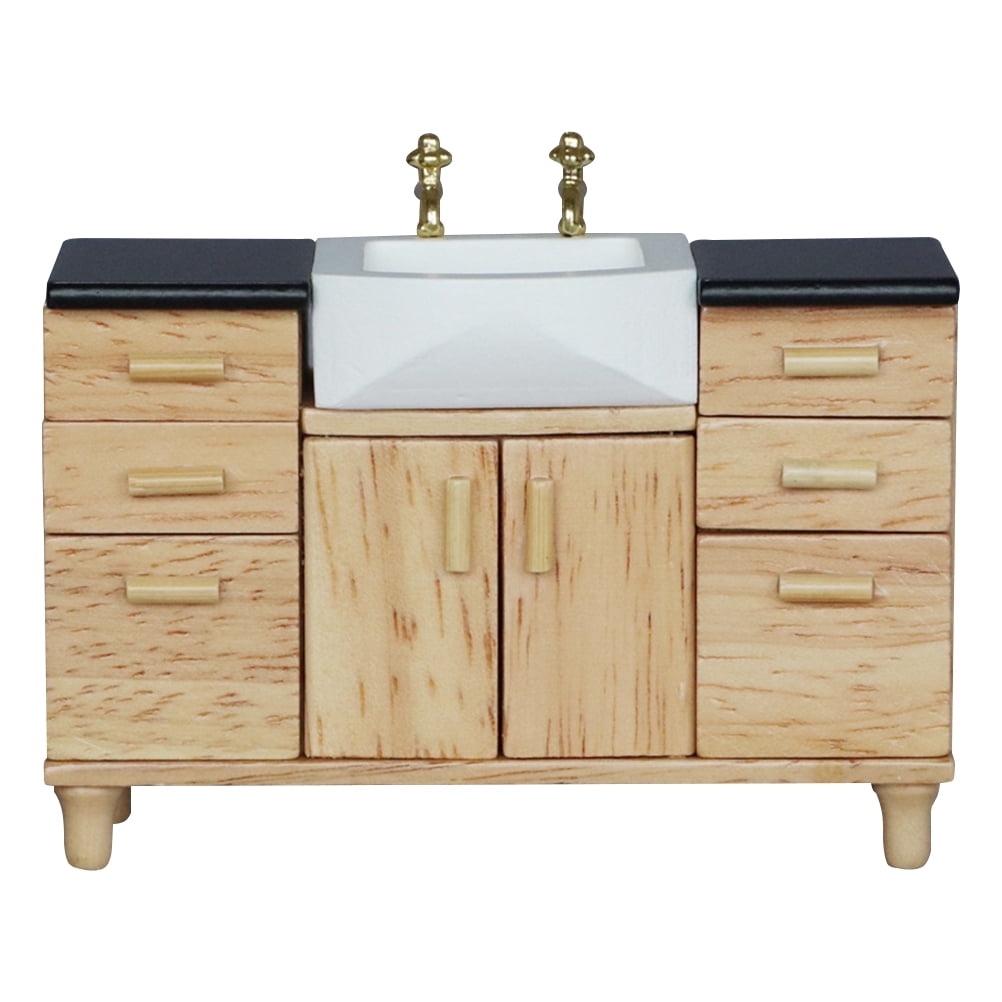 Simulation Sink Home Decor Models Mini Furniture Miniature Washstand Toys for Kids House Wooden Micro Scene