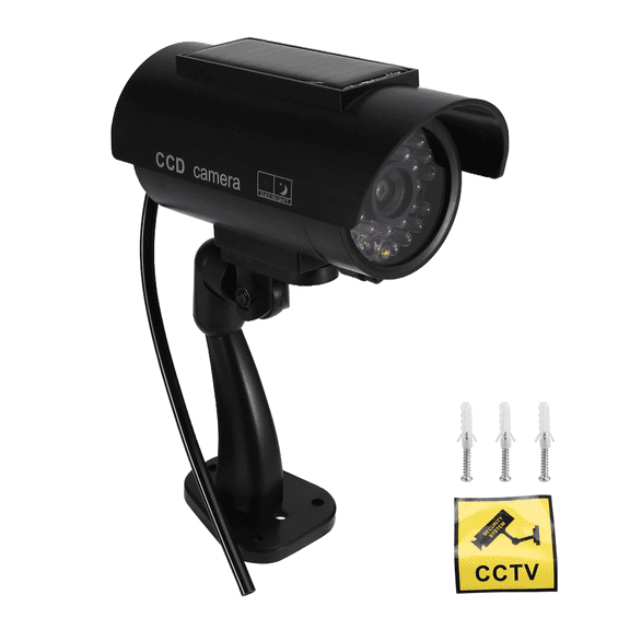 Simulation Solar Camera Outdoor Surveillance Fake Dummy Cam with LED Light Black ywm58