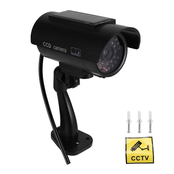 Simulation Solar Camera Outdoor Surveillance Simulation Fake Camera Dummy Cam with LED Light Black,1x Simulation Solar Camera,Black