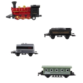 Simulation Steam Train Toy – Mini Alloy Front Inertia Car with 3 Splicing Carriages, Vintage Locomotive Model Gift for Kids Boys Girls