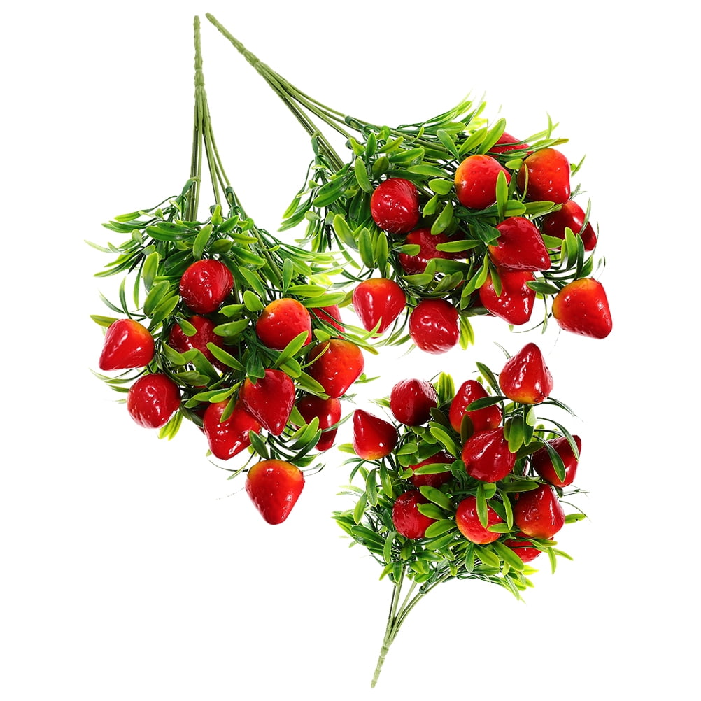 DOITOOL 5-Pack Artificial Strawberry Stems – Realistic Fake PVC Strawberry Branches For Home Decor, Vase Arrangements