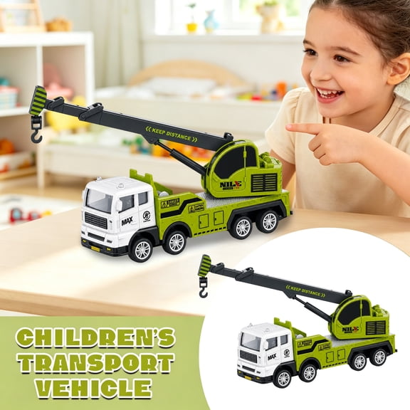 Simulation Transport Engineering Vehicle, Telescopic Boom Truck Toy with Extendable Arm, Rotating Crane Hook, Rolling Wheels