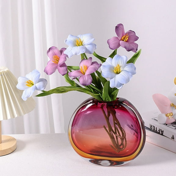 Simulation Tulip Flower Decoration, 1Pc Faux Silk Flower Plant Ornament Artificial Flower Arrangement Art DIY Wedding Flowers Real Touch Silk Tulips