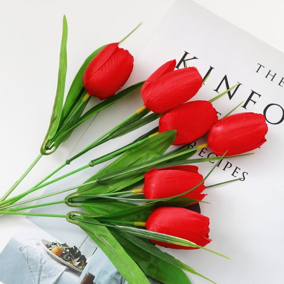 Hgtduk Simulation Tulip Flowers, 1PC Artificial Silk Tulips for Wedding Centerpiece, Home Table Vase Decor, Red