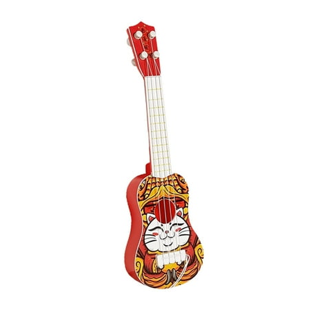 Simulation Ukulele Toy Educational Musical Instrument Toy Vivid Sound 4 Strings Tunable for Kids Beginners Boys Little Cat