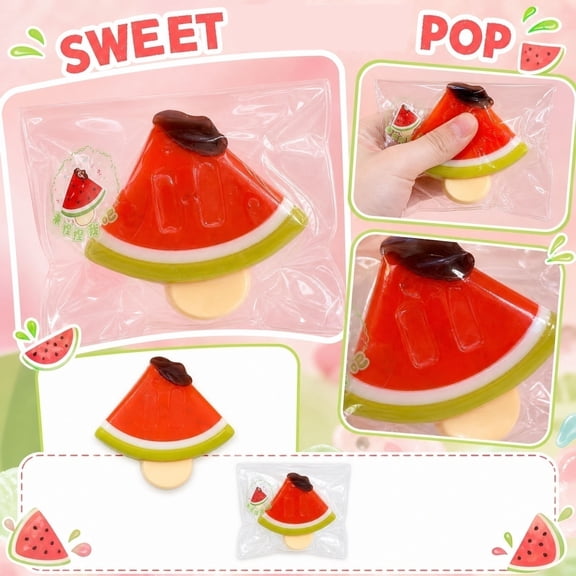 Simulation Watermelon Ice Pop Squishy Fidget Toys for Adults Soft TPR Sensory Gadget Stylized Food Silhouette Office Desk Accessory Rebound Pressure Relief Tool 1 Pack