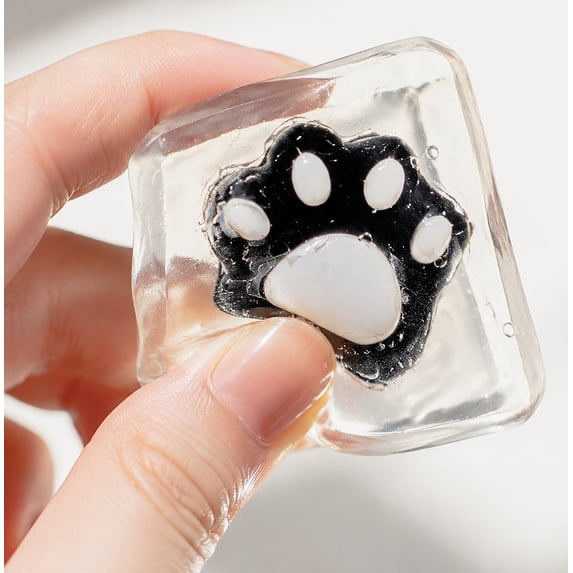 Simulation ice Cat Paw Shape Squishy for Adults Soft TPR Sensory Gadget Clear Realistic Office Desk Accessory Pressure Relief Tool 2.2x2.2x2.2 Inch 1 Pack