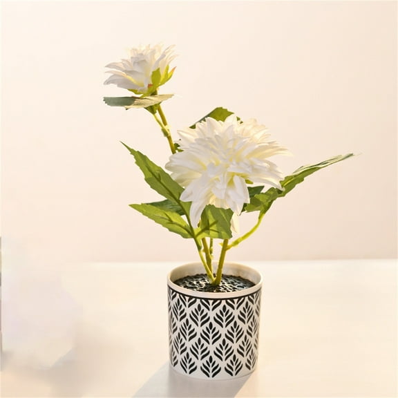 Simulation of Two-Headed Dahlia Small Bonsai B, Two Small Bonsai Living Room Decoration Desk Desk Home Simulation Flower Decoration (Potted Plant*1)