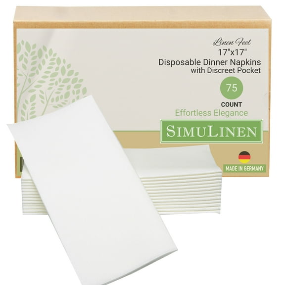 Simulinen 17"x17" Dinner Napkins White with Pocket - White - 75 Count
