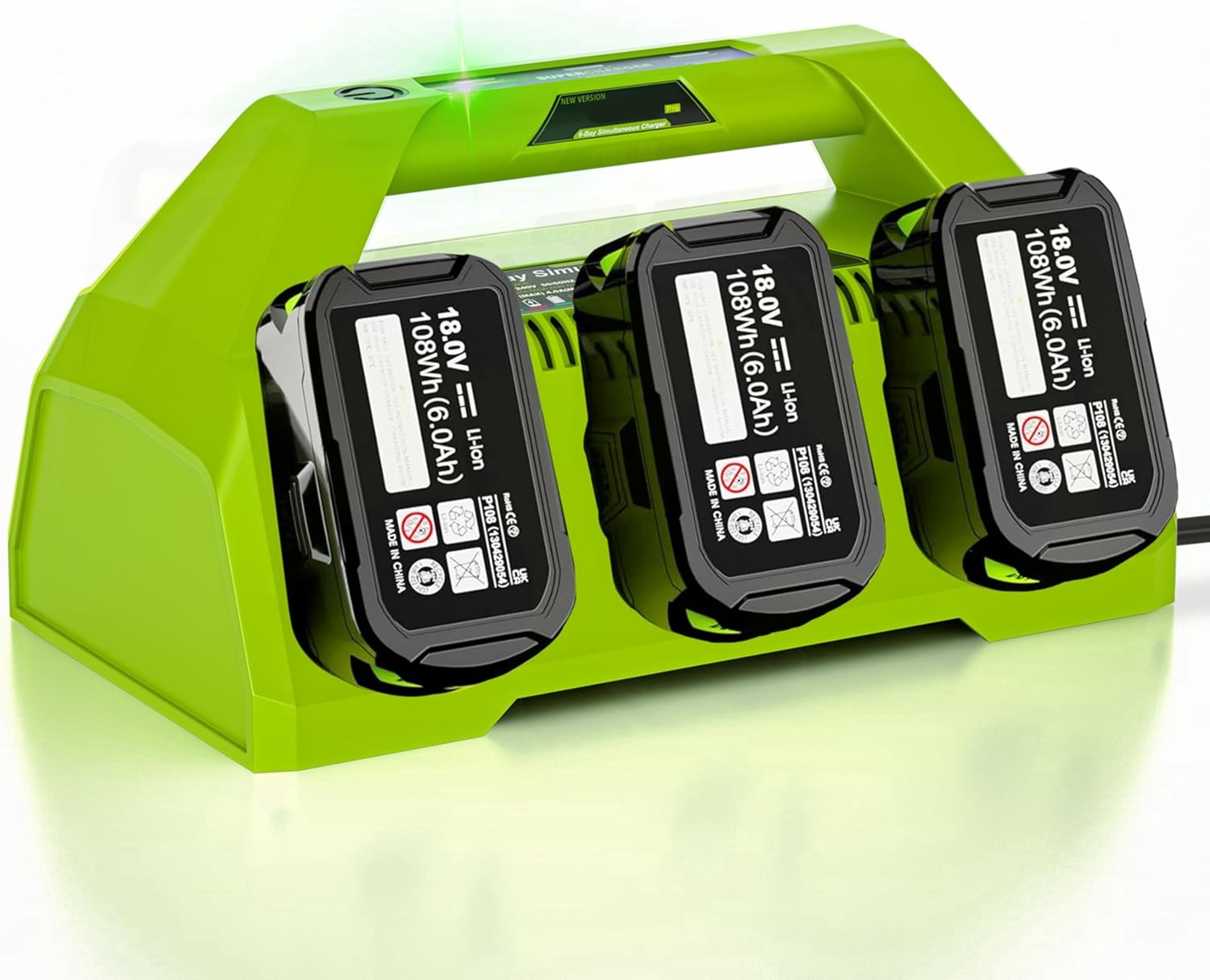 【Simultaneously Charging】 Upgraded 6-Port Rapid Charger for Ryobi 18V Lithium-Ion Batteries, Compatible with Ryobi 18V ONE+ Battery Systems (6-Pack Simultaneously Charging Station)