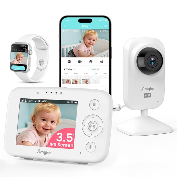 Simyke 720P WiFi Video Baby Monitor,3.5" LCD & App Viewing,2-Way Audio,Night Vision,VOX,5 Lullabies,1500ft Range, Home Use