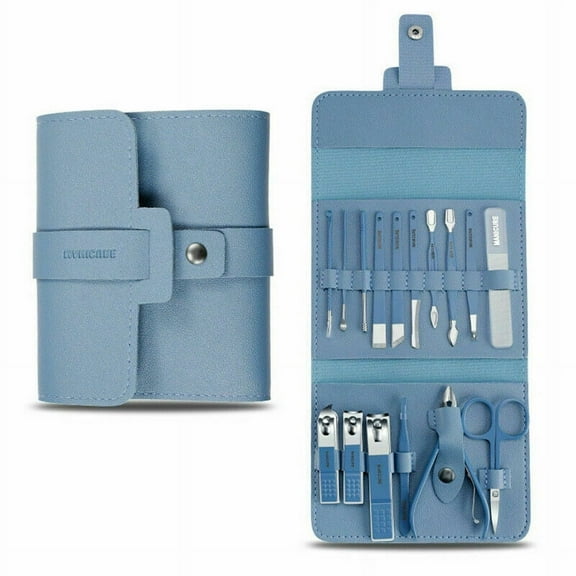 Simyoung 16pcs Manicure Sets,Mini Pedicure Kit & Nail Clippers Set,Professional Grooming Kit with PU Leather Case, Manicure Tools for Men and Women(Blue)