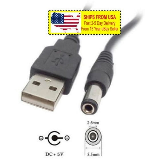 Simyoung 3.3FT 5V DC USB Male to 5.5mm x 2.5mm Barrel Jack Adapter Power Cable Barrel Connector Charging Cable Plug