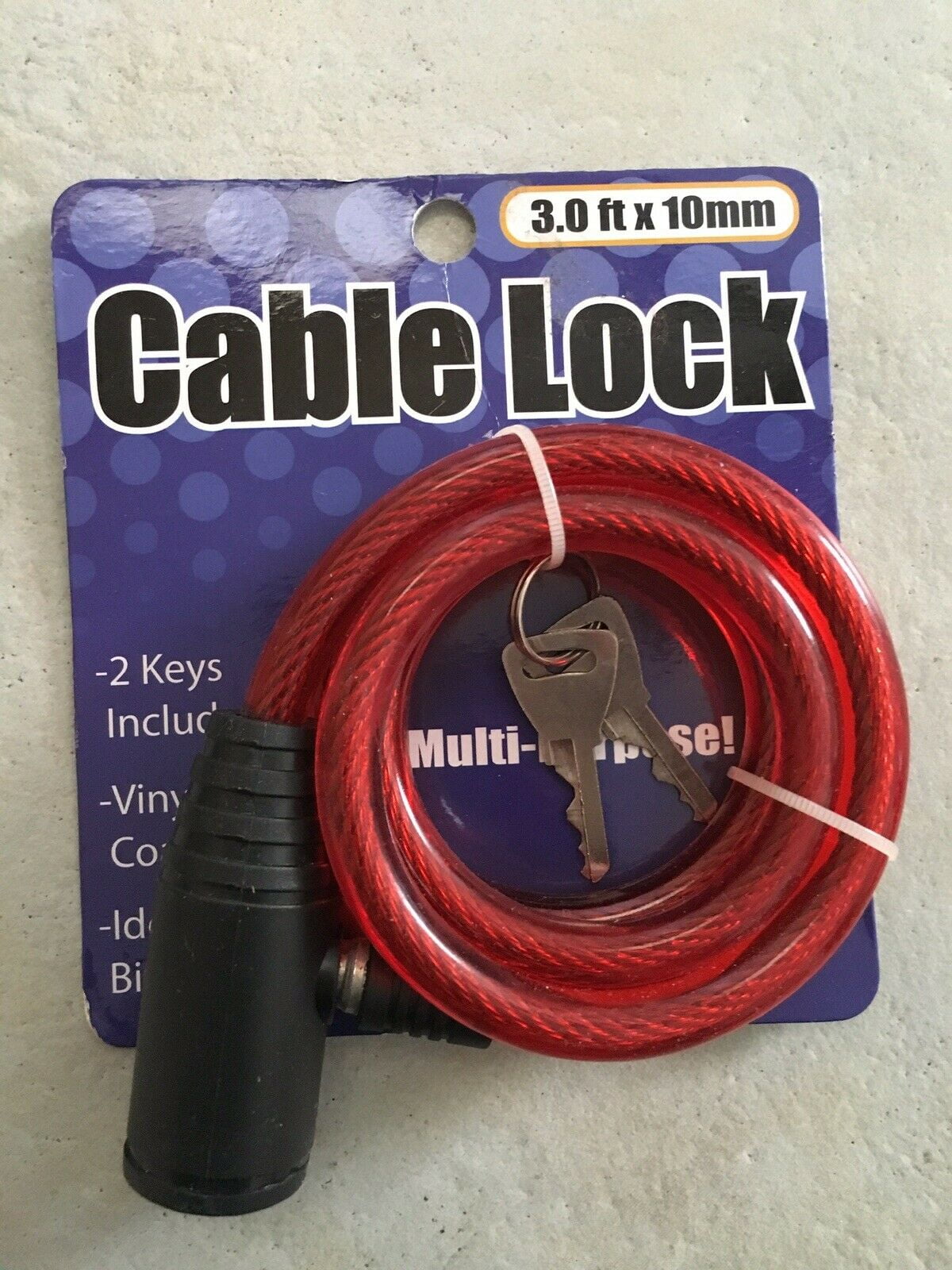 Simyoung 3Ft x 10mm Bike Bicycle Security Anti-Theft Steel Cable Lock W/2 Keys Red
