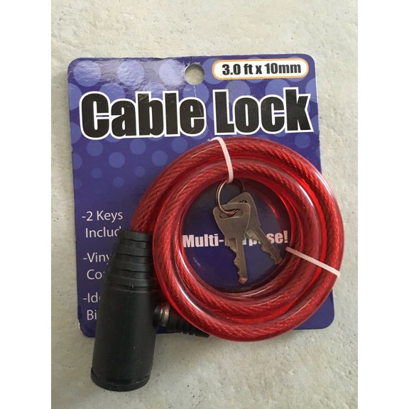 Simyoung 3Ft x 10mm Bike Bicycle Security Anti-Theft Steel Cable Lock W/2 Keys Red