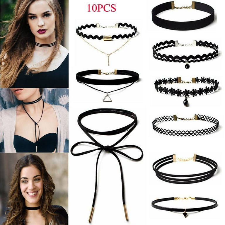Women Choker Necklace Girls Gothic Collar Lace Velvet Chockers For Women  Girls Jewelry Gifts Black Little Golden Bell