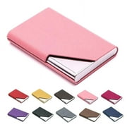 Simyoung Business Name Card Case - PU Leather & Stainless Steel Multi Card Case Holder Wallet Credit Card ID Case/Holder for Men & Women - Pink