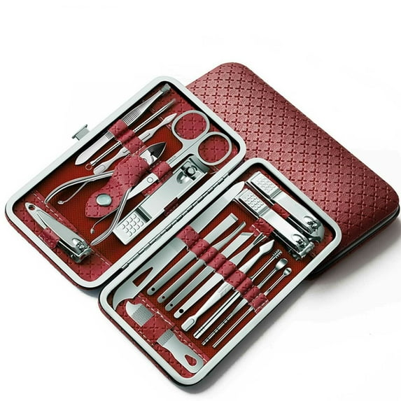 Simyoung Manicure Pedicure Tool Kit, Nail Clippers Kit,19pcs Manicure Pedicure Nail Clippers Set Stainless Steel Acne Removal Tool Kit Red