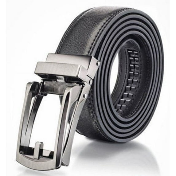 Simyoung Men's Comfort Genuine Leather Ratchet Dress Belt with Automatic Click Buckle ( Black)