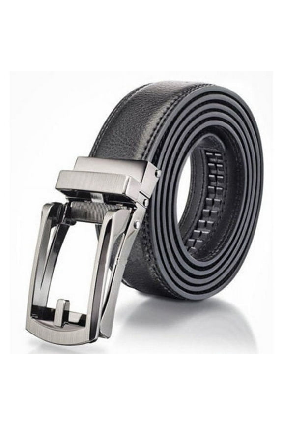 Men's Comfort Genuine Leather Ratchet Dress Belt with Automatic Click Buckle ( Black)