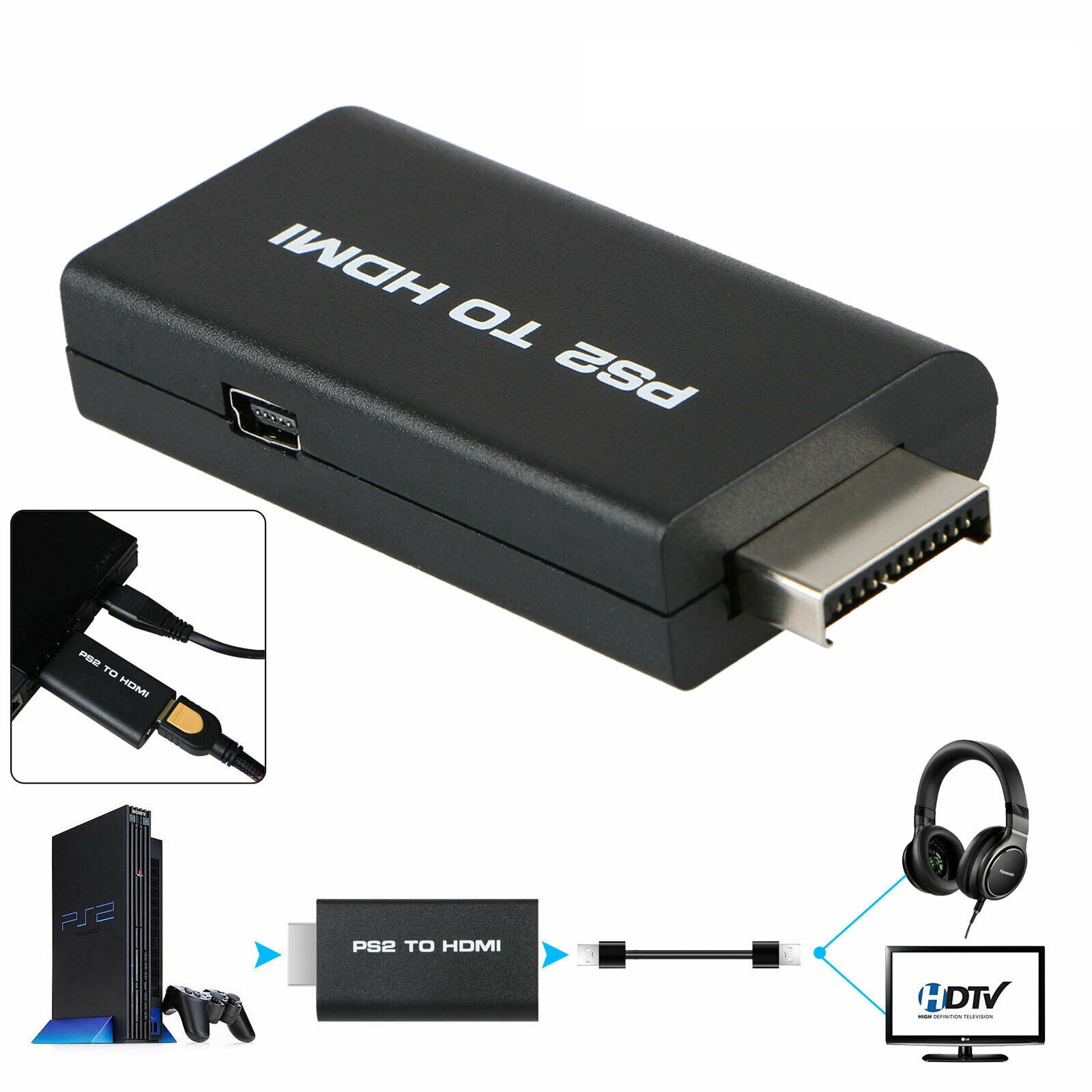 Simyoung PS2 to HDMI Audio Video Cable Converter Adapter with 3.5mm Audio  Output Monitor 