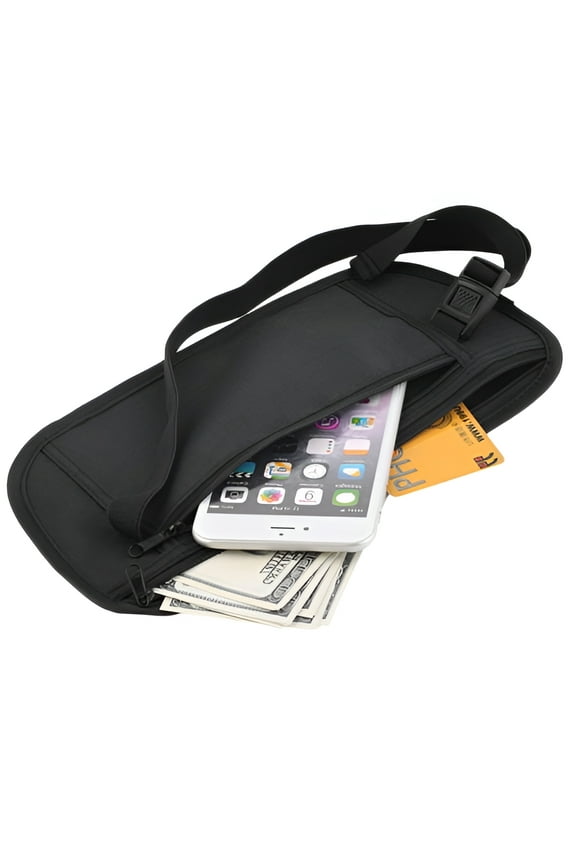 Travel Waist Bag for Passport Money Holder Bag for Man Women Carrying Phone - Black