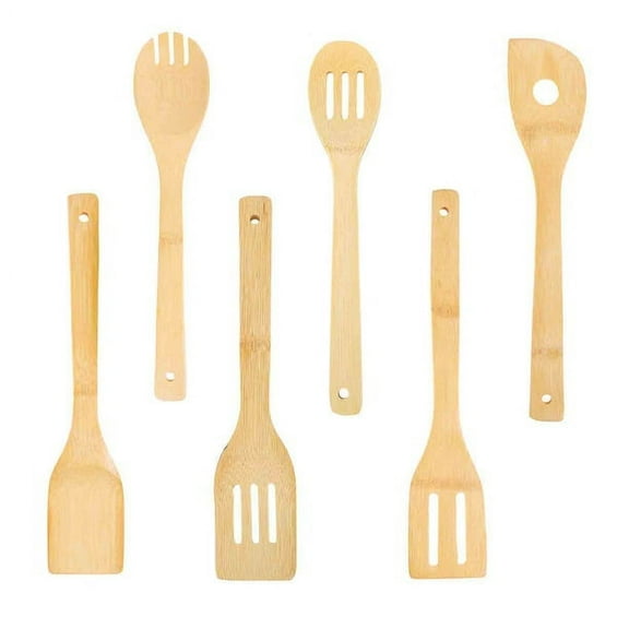 Simyoung Wooden Spoons for Cooking 6-Piece Bamboo Utensil Set Apartment Essentials Wood Spatula Spoon Nonstick Kitchen Utensil Set