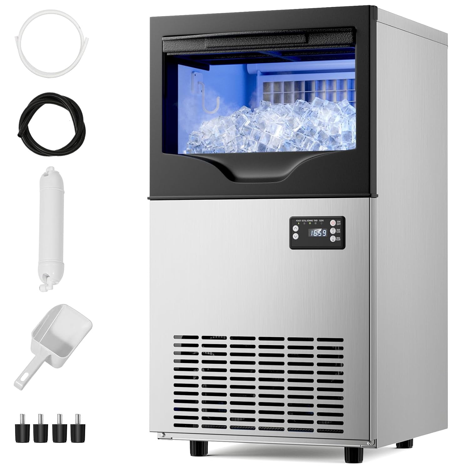 Commercial Under Counter Ice Maker, 100 Lbs/24H Ice Machine with 33 Lbs Storage Bin, Makes 45 Ice Cubes in 8-12 Mins, Adjustable Ice Thickness for Bar, Coffee Shop Commercial Use