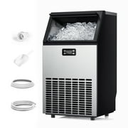 Simzlife 100 lbs./24H Commercial Freestanding/Built-in Ice Maker with 33 lb. Storage Bin in Silver, Stainless Steel
