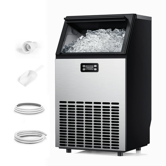 Simzlife 100 lbs./24H Commercial Freestanding/Built-in Ice Maker with 33 lb. Storage Bin in Silver, Stainless Steel