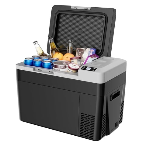 Simzlife 12 Volt Car Refrigerator, 32Qt Portable Fridge,-7℉~50℉,Freezer Fridge Cooler for RV,Camping,Black