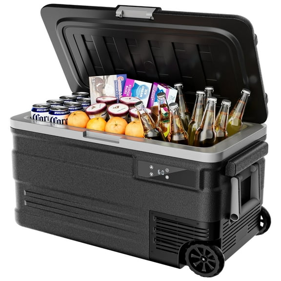 Simzlife 12 Volt Car Refrigerator, 80QT(75L) Portable RV Car Fridge with Wheels, 0~68, 12/24V DC & 110-240V AC, Black